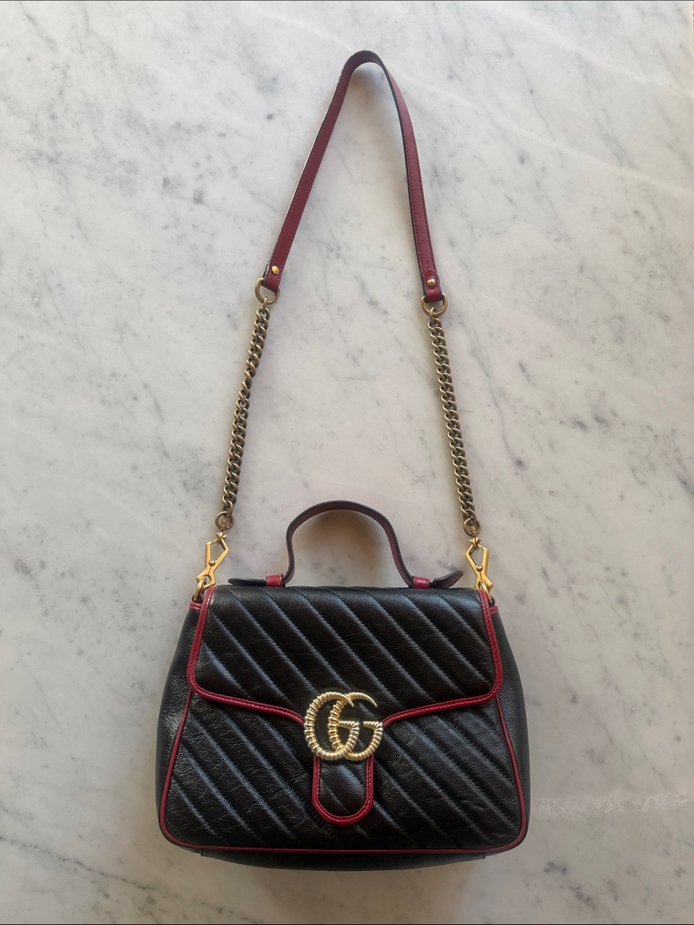 Used Gucci GG Marmont Red and Black Bag